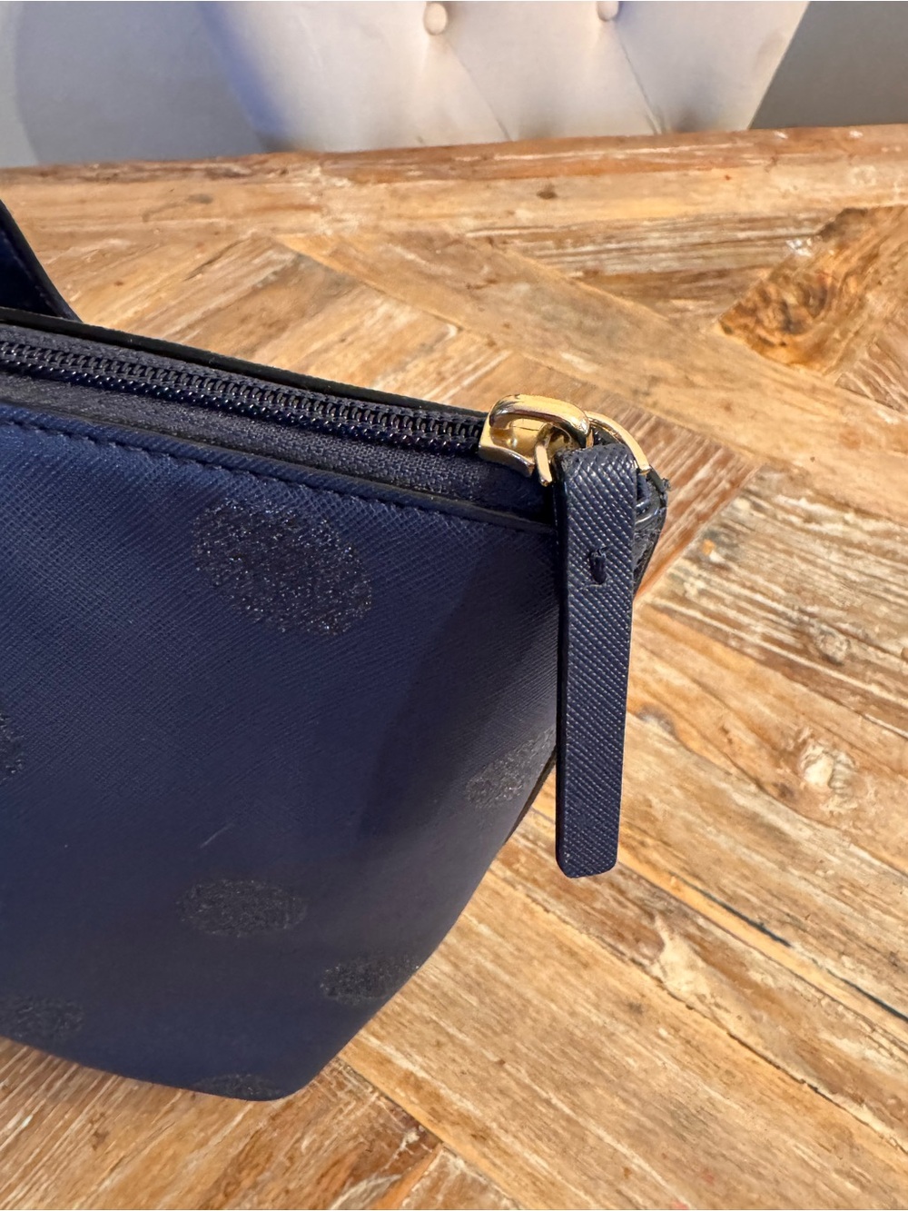 kate spade navy glitter polka dot tote with floral charm - Picture 5 of 16